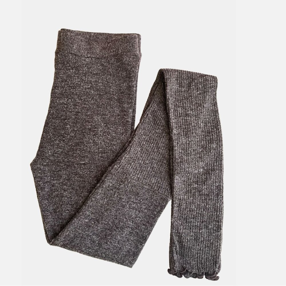 Free People Intimately Heather Brown Soft Scalloped Trim Ribbed Leggings